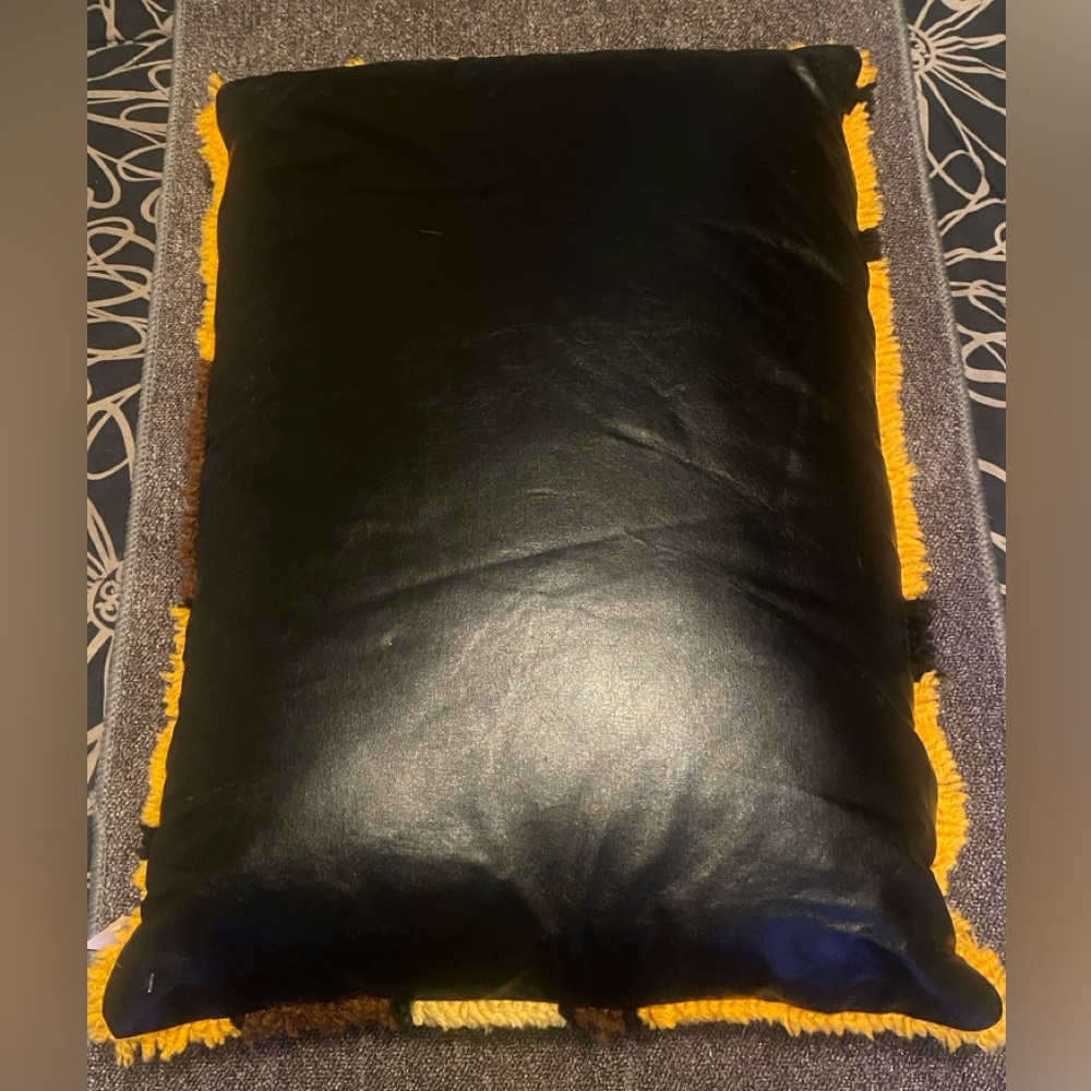 Taz Vintage Pillow Black Leather Decorative  with Yellow Fringe Looney Tunes - Picture 2 of 4